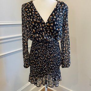 Row A Long Sleeve Deep V ruched mini